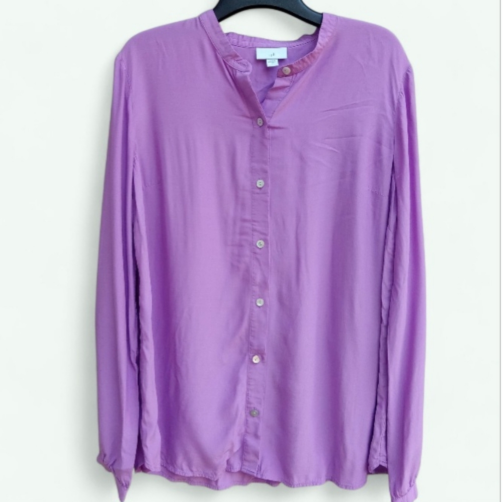 J. Jill Women's Purple Button-Up Blouse Medium Tall